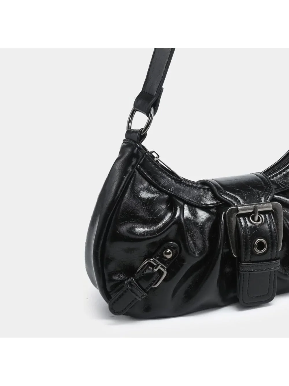 Trendy Y2K Small Shoulder Bag, Punk Hobo Clutch, Leather Top Handle Purse